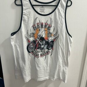 Men's Vintage Heavy Metal Works Tank Top Beige Logo XL Motorcycle‎ LA 80s Biker